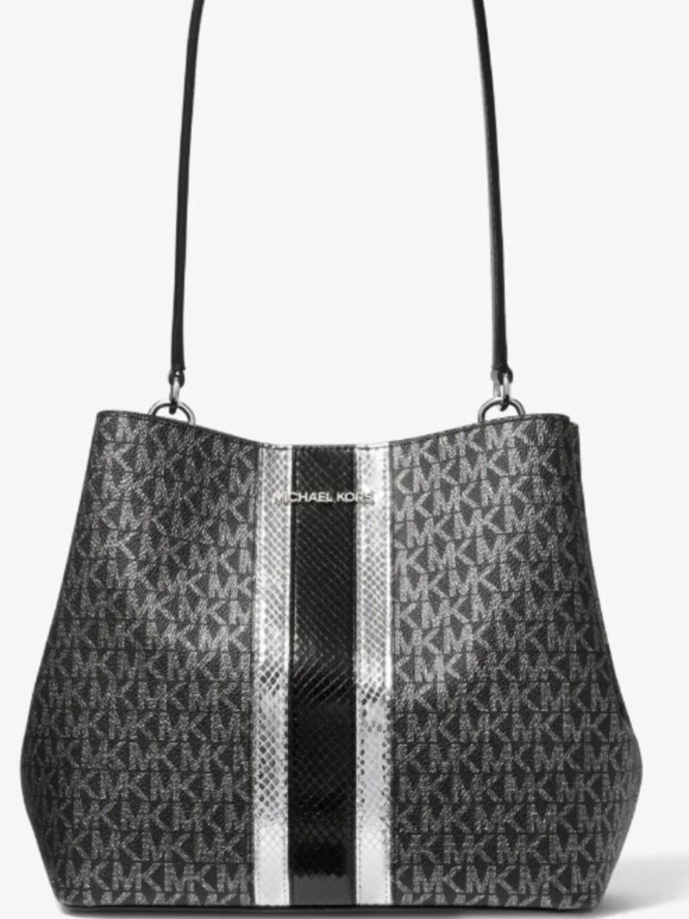 Michael Kors Pratt Medium Signature Logo and Metallic Shoulder Bag
